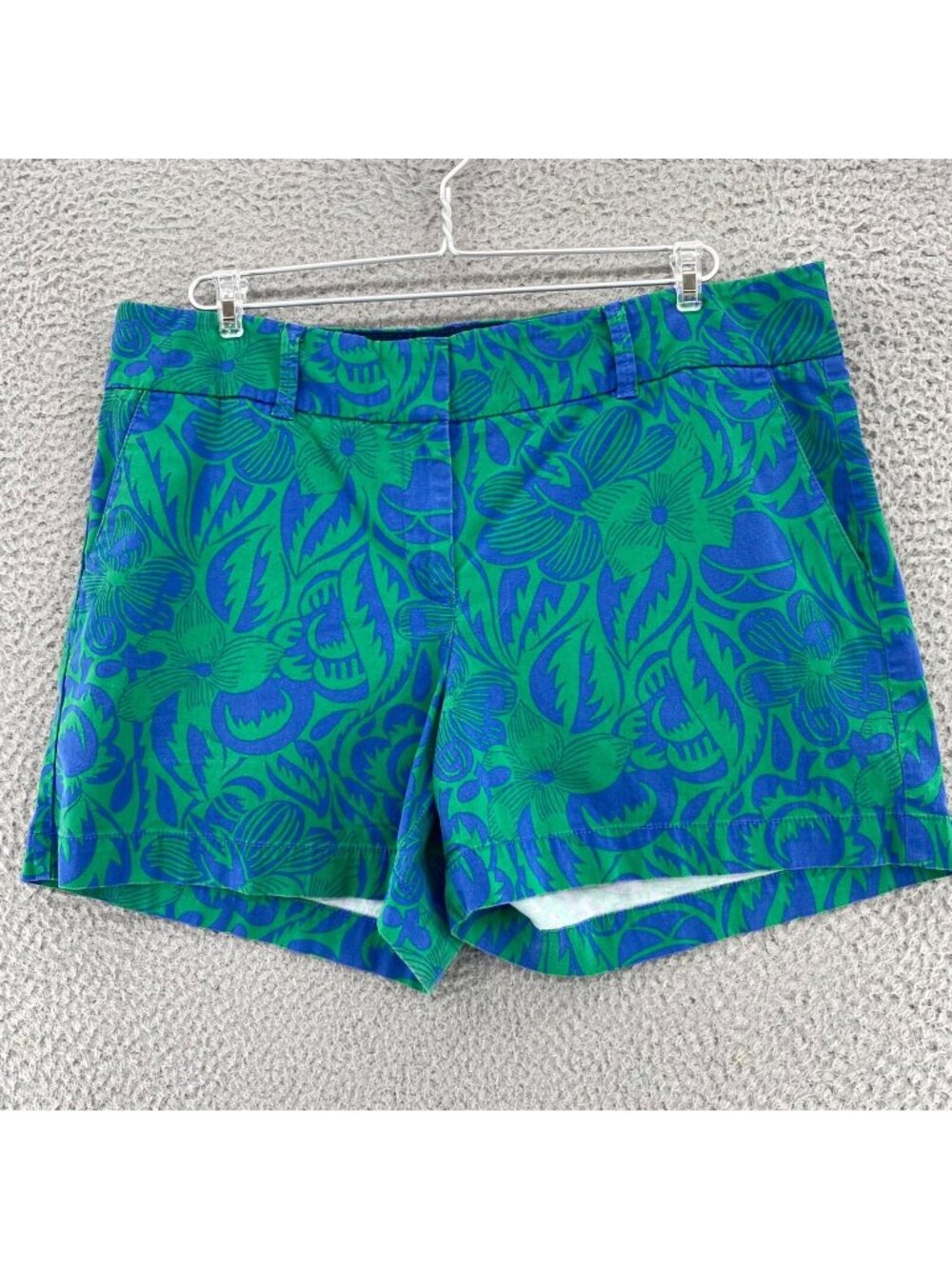 Talbots Shorts Womens 16 Daily Blue Green Floral Cotton Stretch Pockets Casual
